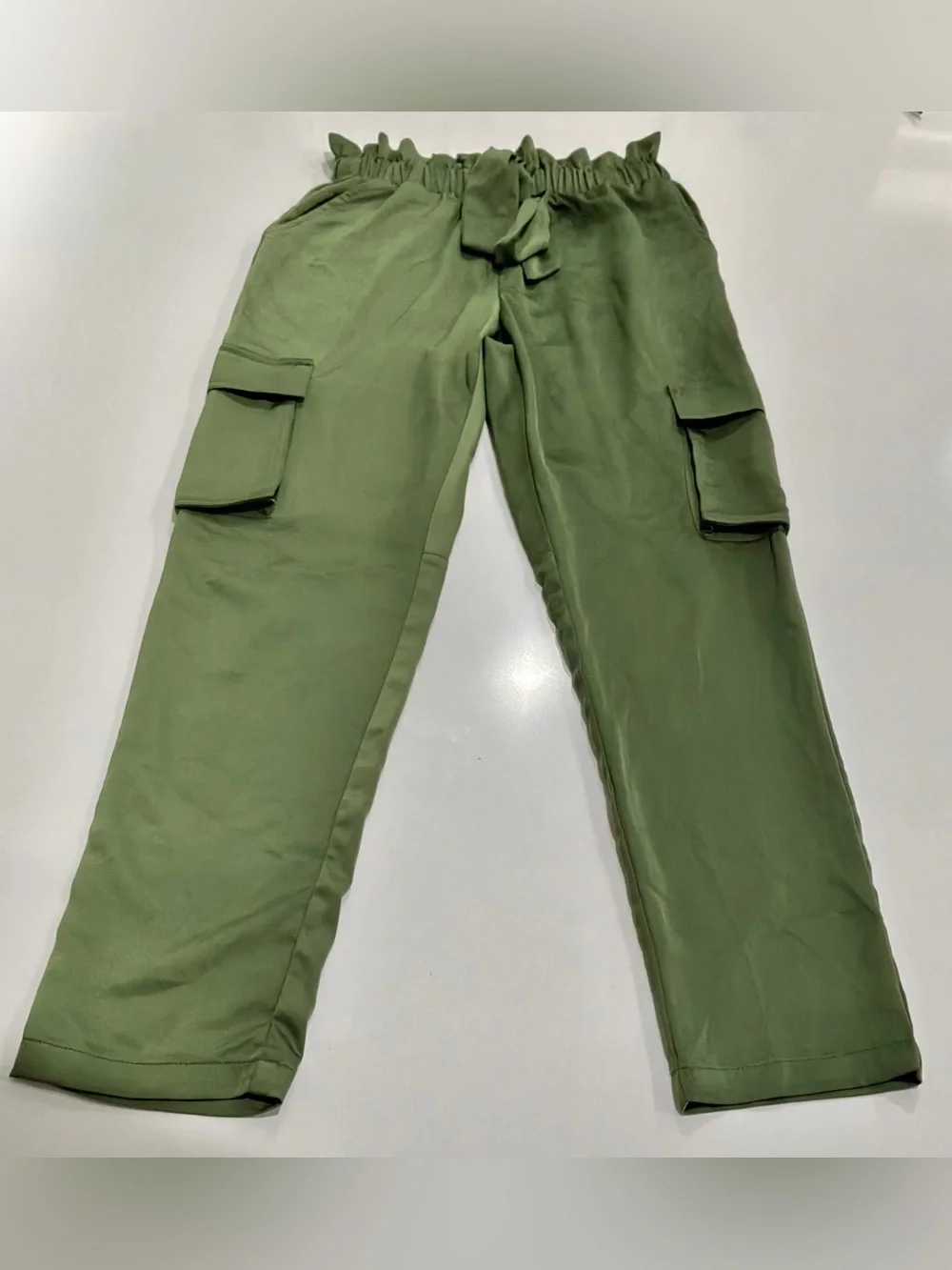 Ro & De Women's Olive Green Cargo Pants Medium Paperbag Waist Tie Belt - Picture 4 of 6